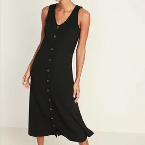 Sleeveless Button-Front Rib-Knit Midi Dress